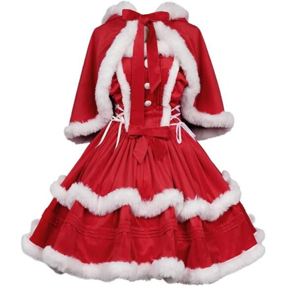 Christmas Dresses for Women - Solid Color Warm Halter Dress with Cloak - Picture 2 of 7